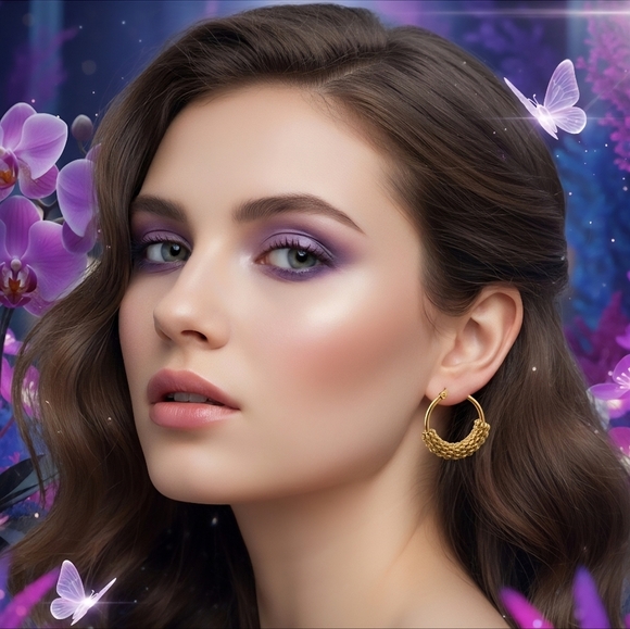 Boho Chic Textured Minimalist Hoop Earrings 18K Gold Plated Stainless Steel - Picture 11 of 16